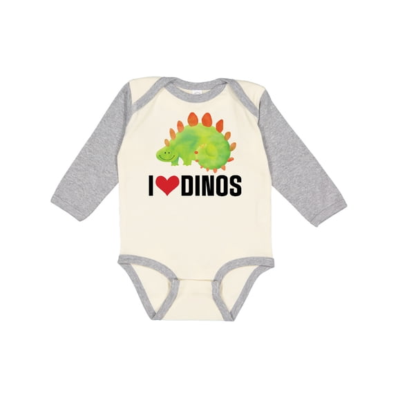 Inktastic Dinosaur I Love Dinos Prehistoric Jurassic Animal Boys or Girls Long Sleeve Baby Bodysuit