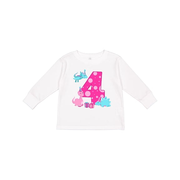 Inktastic Dinosaur Party-fourth Birthday Girls Long Sleeve Toddler T-Shirt