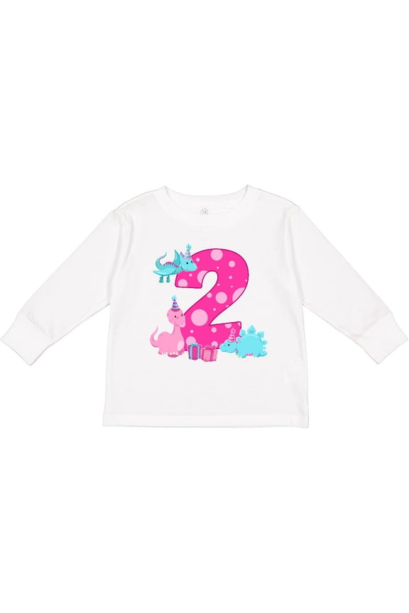 Dinosaur Party-second Birthday Girls Long Sleeve Toddler T-Shirt