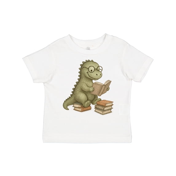 Inktastic Dinosaur Reading Books Cute Glasses Illustration Boys or Girls Toddler T-Shirt