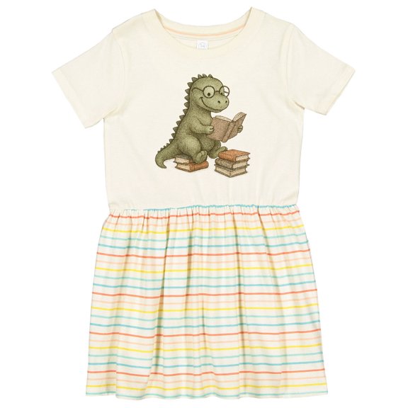 Inktastic Dinosaur Reading Books Cute Glasses Illustration Girls Toddler Dress