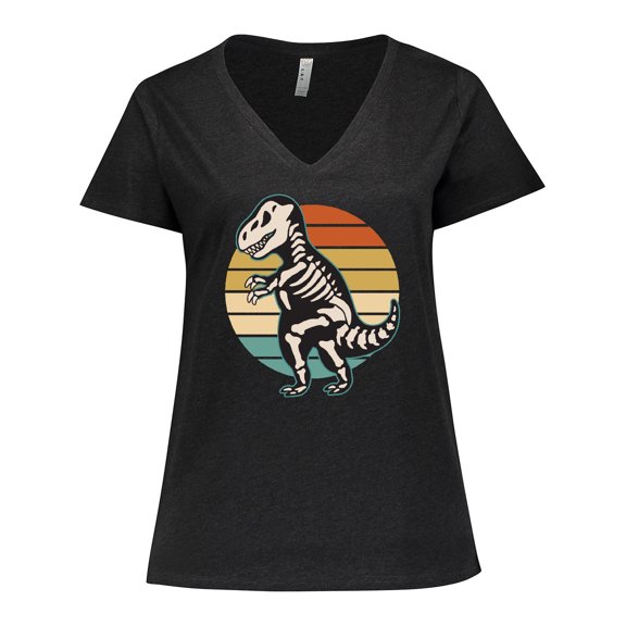 Inktastic Dinosaur Skeleton Halloween Women's Plus Size V-Neck T-Shirt