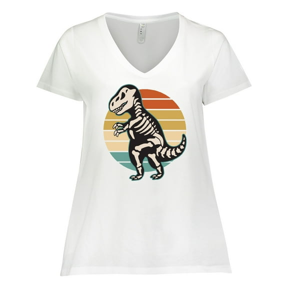 Inktastic Dinosaur Skeleton Halloween Women's Plus Size V-Neck T-Shirt