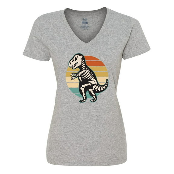 Inktastic Dinosaur Skeleton Halloween Women's V-Neck T-Shirt