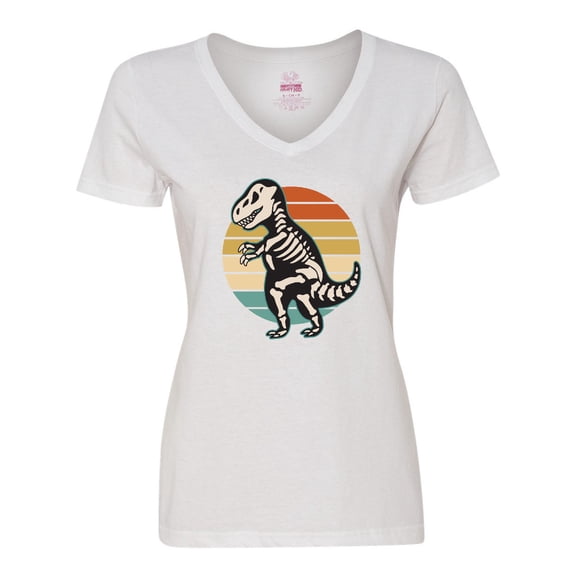 Inktastic Dinosaur Skeleton Halloween Women's V-Neck T-Shirt
