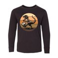 thumbnail image 1 of Inktastic Dinosaur Soccer Retro Sunset Long Sleeve Youth T-Shirt, 1 of 5