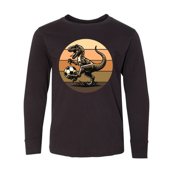 Inktastic Dinosaur Soccer Retro Sunset Long Sleeve Youth T-Shirt