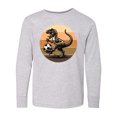 thumbnail image 1 of Inktastic Dinosaur Soccer Retro Sunset Long Sleeve Youth T-Shirt, 1 of 5