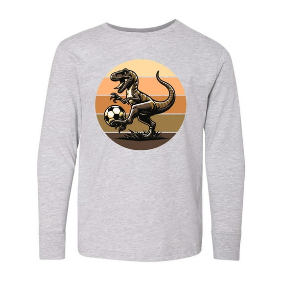 Inktastic Dinosaur Soccer Retro Sunset Long Sleeve Youth T-Shirt