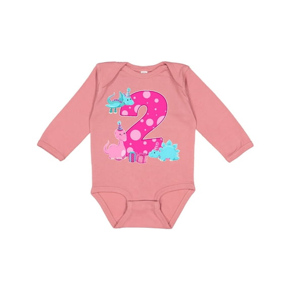 Inktastic Dinosaur party-Second Birthday Girls Long Sleeve Baby Bodysuit