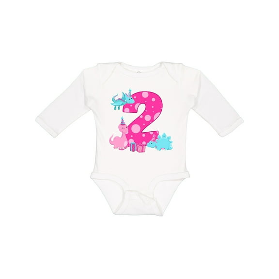 Inktastic Dinosaur party-Second Birthday Girls Long Sleeve Baby Bodysuit