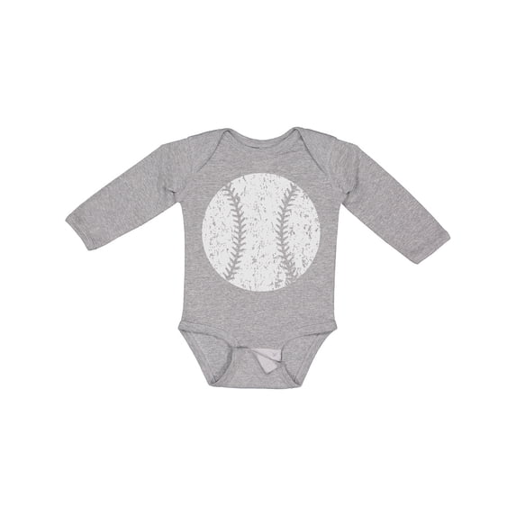 Inktastic Distressed Baseball in White Boys or Girls Long Sleeve Baby Bodysuit