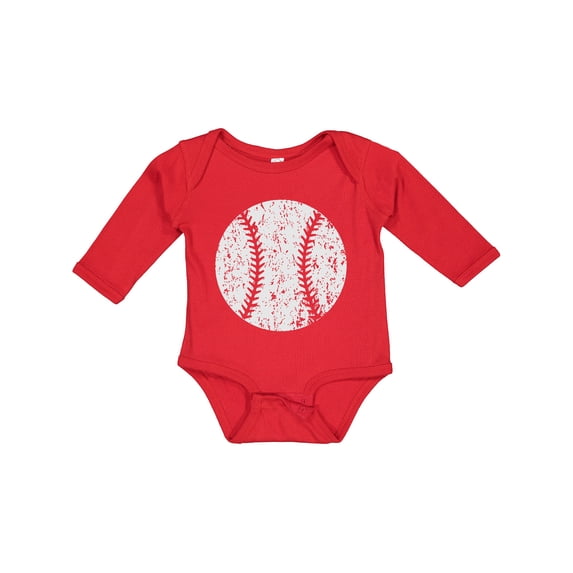 Inktastic Distressed Baseball in White Boys or Girls Long Sleeve Baby Bodysuit