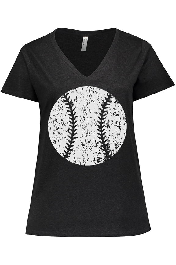 Distressed Baseball in White Women's Plus Size V-Neck T-Shirt