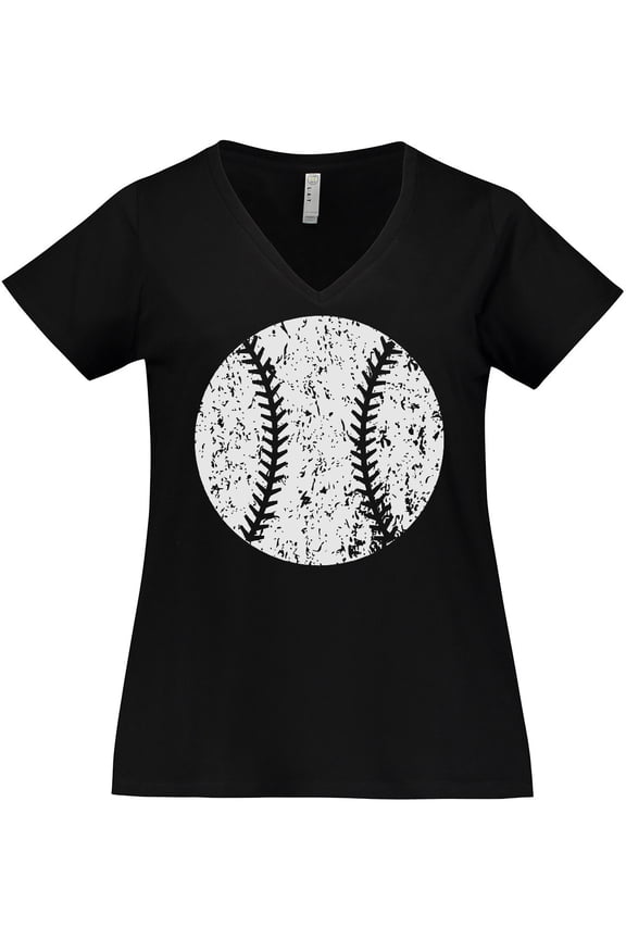 Distressed Baseball in White Women's Plus Size V-Neck T-Shirt