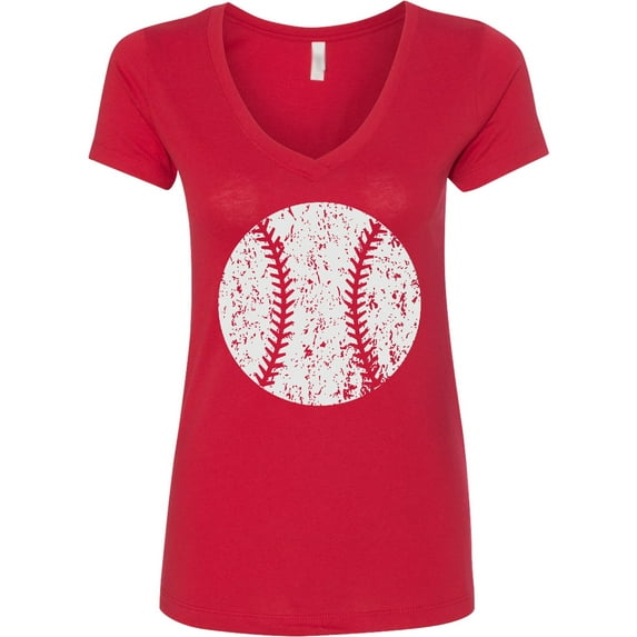Inktastic Distressed Baseball in White Women's V-Neck T-Shirt