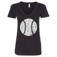 thumbnail image 1 of Inktastic Distressed Baseball in White Women's V-Neck T-Shirt, 1 of 5