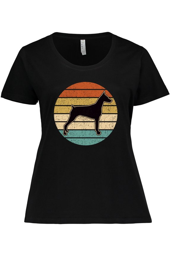 Doberman Dog Retro Sunset Women's Plus Size T-Shirt