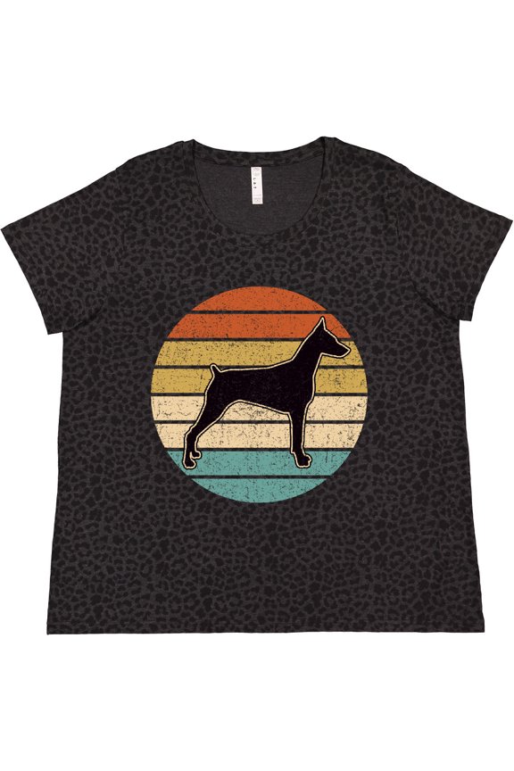 Doberman Dog Retro Sunset Women's Plus Size T-Shirt