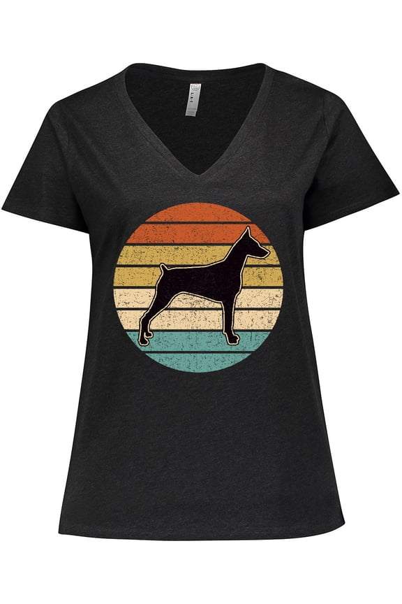 Doberman Dog Retro Sunset Women's Plus Size V-Neck T-Shirt