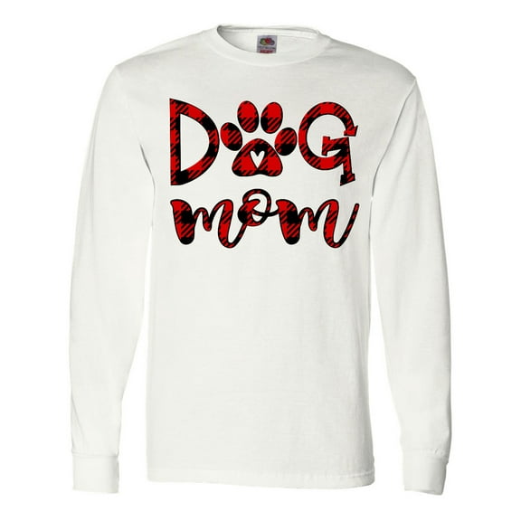 Inktastic Dog Mom with Paw Print in Plaid Long Sleeve T-Shirt