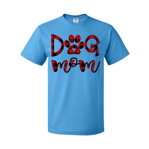 Inktastic Dog Mom with Paw Print in Plaid T-Shirt