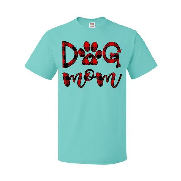 Inktastic Dog Mom with Paw Print in Plaid T-Shirt