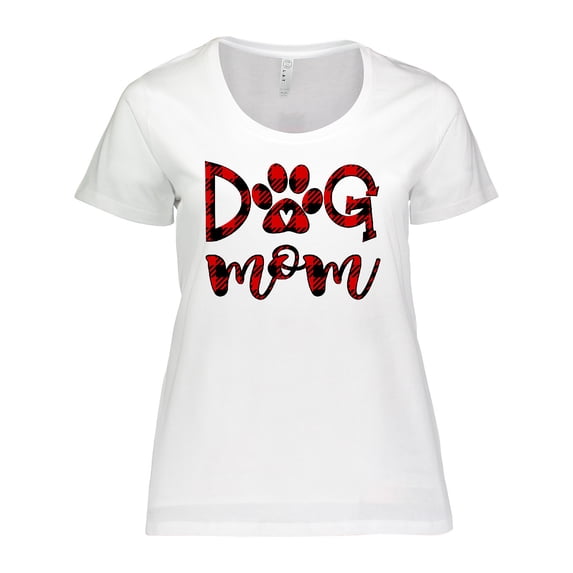 Inktastic Dog Mom with Paw Print in Plaid Women's Plus Size T-Shirt