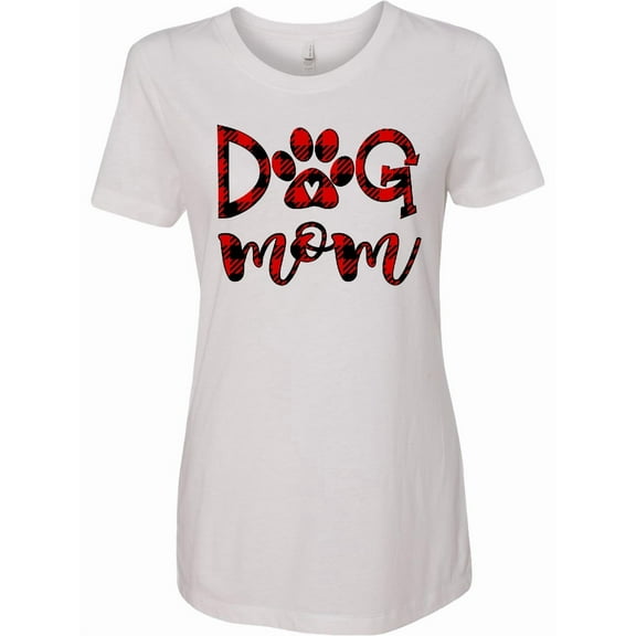 Inktastic Dog Mom with Paw Print in Plaid Women's T-Shirt