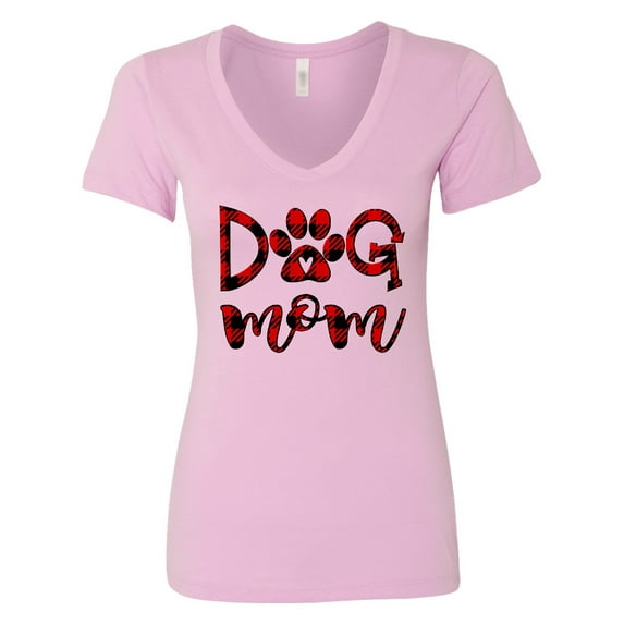 Inktastic Dog Mom with Paw Print in Plaid Women's V-Neck T-Shirt