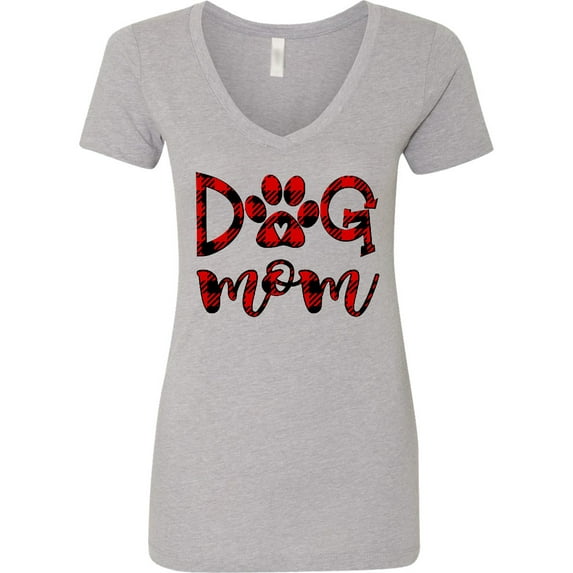 Inktastic Dog Mom with Paw Print in Plaid Women's V-Neck T-Shirt