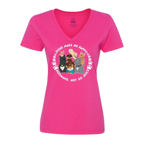 Inktastic Dogs Make Me Happy, Hoomans Not So Much-Cute Dog Family Women's V-Neck T-Shirt