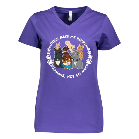 Inktastic Dogs Make Me Happy, Hoomans Not So Much-Cute Dog Family Women's V-Neck T-Shirt