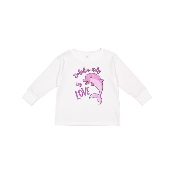 Inktastic Dolphin-itely in Love- cute pink dolphin Boys or Girls Long Sleeve Toddler T-Shirt