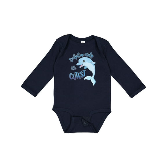 Inktastic Dolphin-itely the Cutest Boys or Girls Long Sleeve Baby Bodysuit