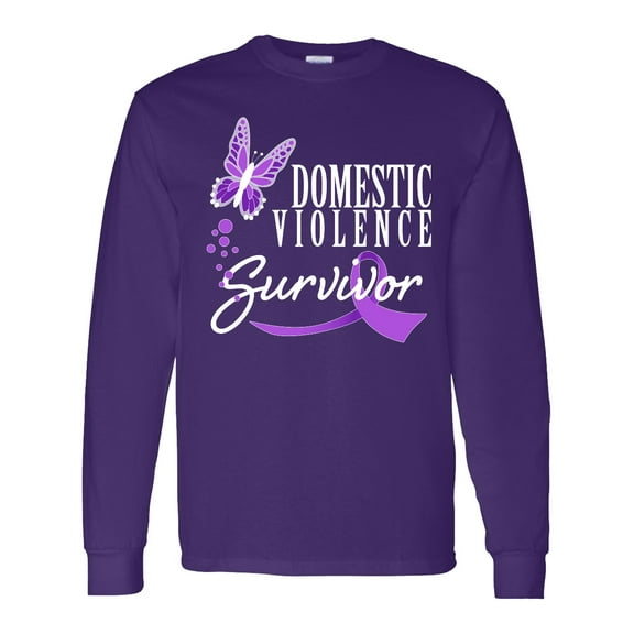 Inktastic Domestic Violence Survivor with Butterfly Long Sleeve T-Shirt