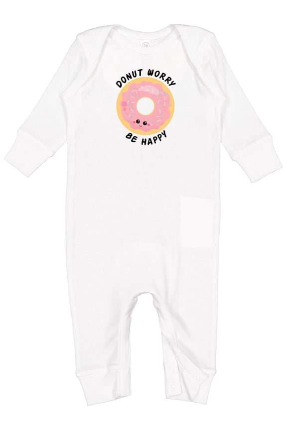 Donut Worry Be Happy Pink Sprinkle Donut Baby Romper Coveralls