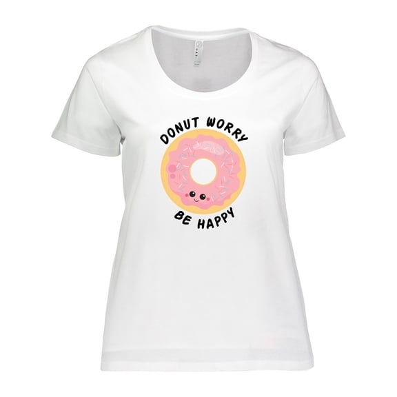 Inktastic Donut Worry Be Happy Pink Sprinkle Donut` Women's Plus Size T-Shirt