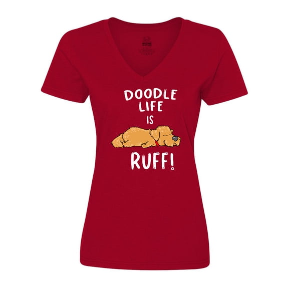 Inktastic Doodle Life is Ruff Golden Doodle Women's V-Neck T-Shirt