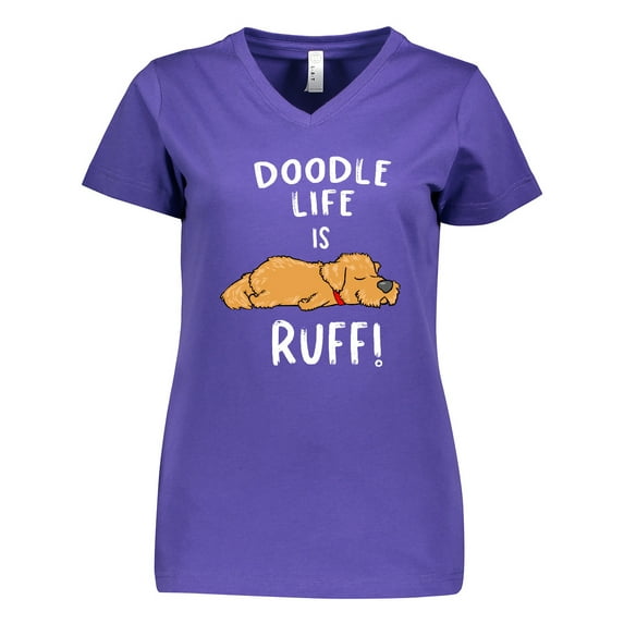 Inktastic Doodle Life is Ruff Golden Doodle Women's V-Neck T-Shirt