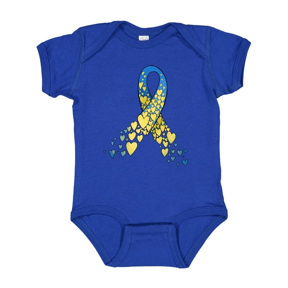Inktastic Down Syndrome Awareness Blue and Yellow Hearts Ribbon Boys or Girls Baby Bodysuit