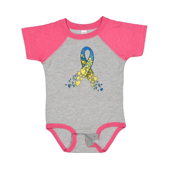Inktastic Down Syndrome Awareness Blue and Yellow Hearts Ribbon Boys or Girls Baby Bodysuit