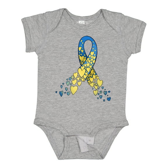 Inktastic Down Syndrome Awareness Blue and Yellow Hearts Ribbon Boys or Girls Baby Bodysuit