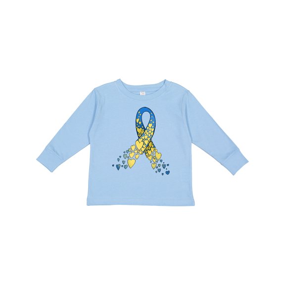 Inktastic Down Syndrome Awareness Blue and Yellow Hearts Ribbon Boys or Girls Long Sleeve Toddler T-Shirt