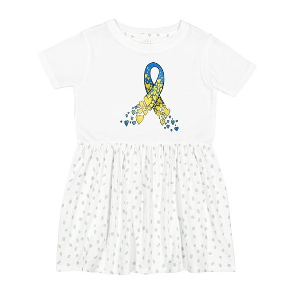 Inktastic Down Syndrome Awareness Blue and Yellow Hearts Ribbon Girls Toddler Dress