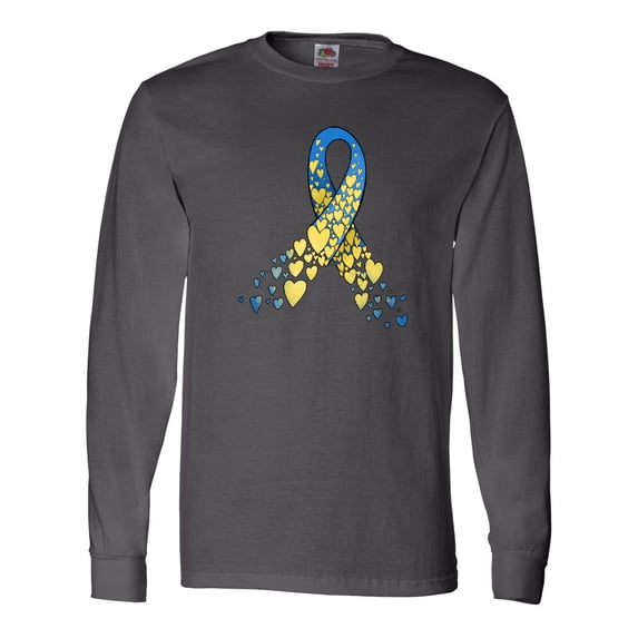 Inktastic Down Syndrome Awareness Blue and Yellow Hearts Ribbon Long Sleeve T-Shirt