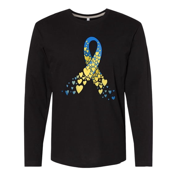 Inktastic Down Syndrome Awareness Blue and Yellow Hearts Ribbon Long Sleeve T-Shirt