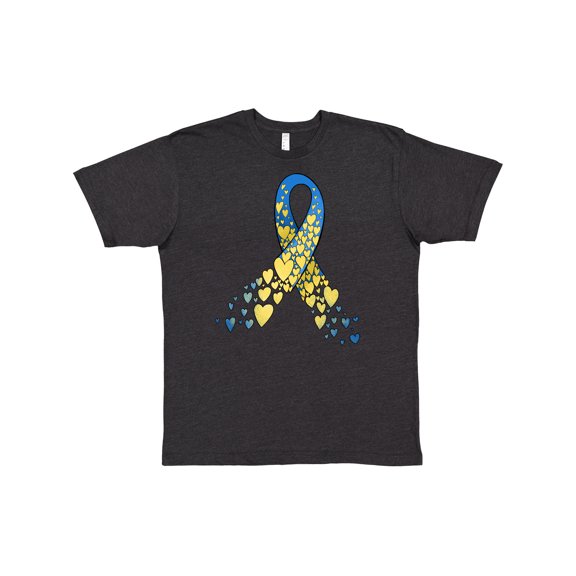 Inktastic Down Syndrome Awareness Blue and Yellow Hearts Ribbon T-Shirt