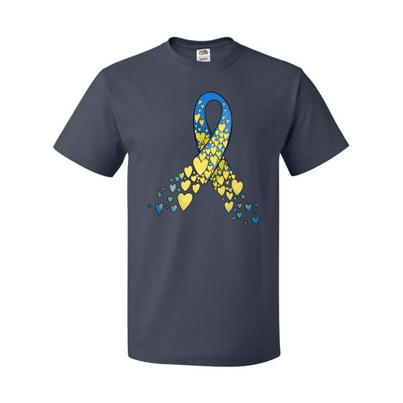 Inktastic Down Syndrome Awareness Blue and Yellow Hearts Ribbon T-Shirt