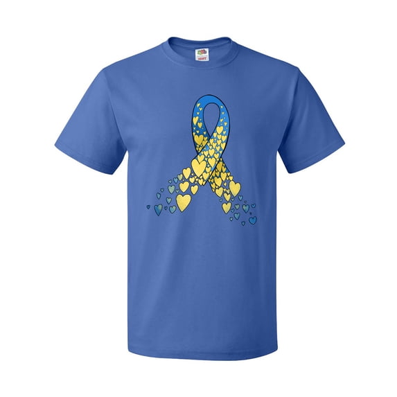 Inktastic Down Syndrome Awareness Blue and Yellow Hearts Ribbon T-Shirt